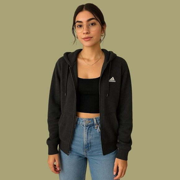 🔥 Adidas Black Full-Zip Hoodie with Drawstring Hood | Women’s Size (M) - Picture 1 of 8